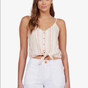 Roxy Top. NWT Cropped Tie Front Striped. Sleeveless Button Front XL